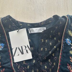 Zara Black Top with Multicolor Embroidery